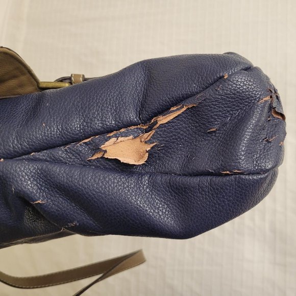 Tan and blue pleather satchel. - Picture 8 of 11